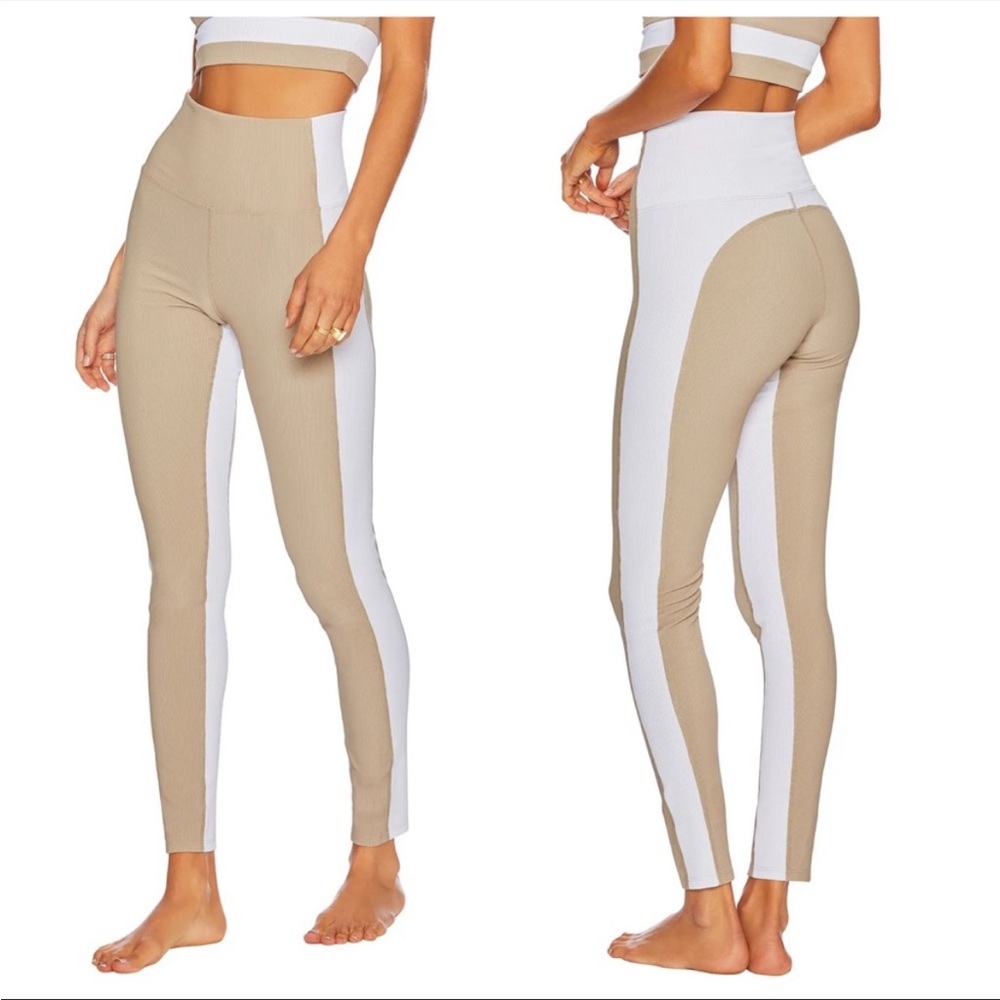 Beach Riot Colorblock Ribbed Leggings in Tan/White SZ S VGUC